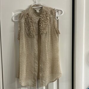 Sleeveless Beige Blouse with Ruffle Detail